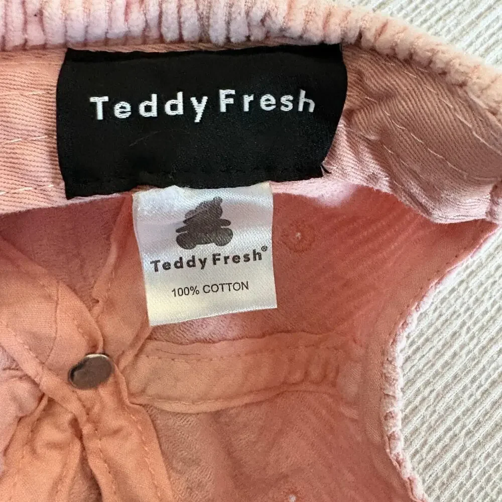 Teddy Fresh Pink Corduroy Baseball Hat Adjustable Strapback Y2K Softgirl